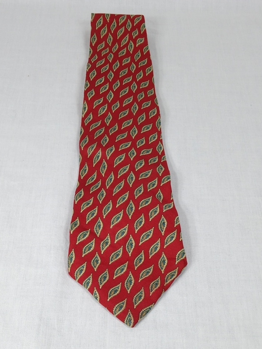 Gitman Brothers Red Tie with Green and Gold Leaf Motif